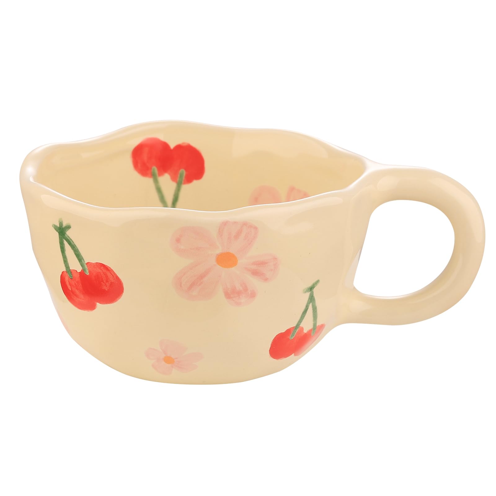 VanEnjoy Ceramic Cup, Cute Coffee Mug, Strawberry Mug, Aesthetic Coffee Mug, Retro Flower Mug, Ceramic Tea, 10oz/300ml for Tea Coffee, Milk and Oatmeal